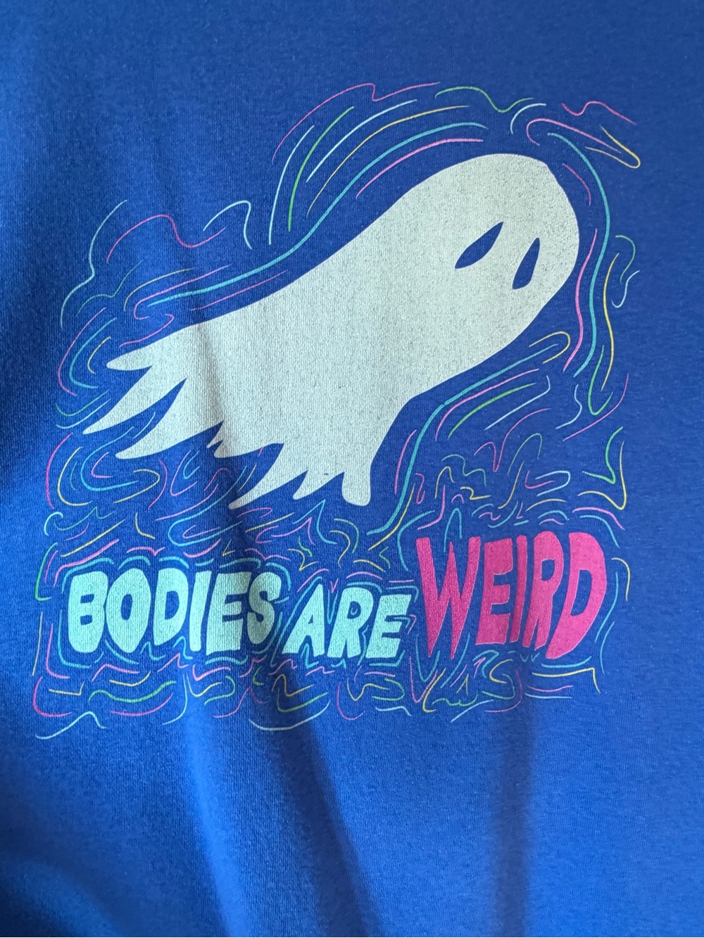 Blue "Bodies Are Weird" Ghost Graphic Crewneck Sweatshirt